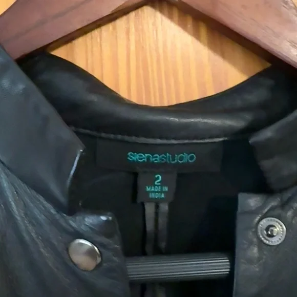 Genuine Leather Button Motor Jacket - Black size 2 - Picture 4 of 5